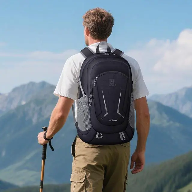 Alt view image 6 of 7 - MIYCOO Backpack - Ultra Lightweight Packable Backpack for Travel Camping, 45L Hiking Back Pack Waterproof Foldable Daypack for Men Women Black