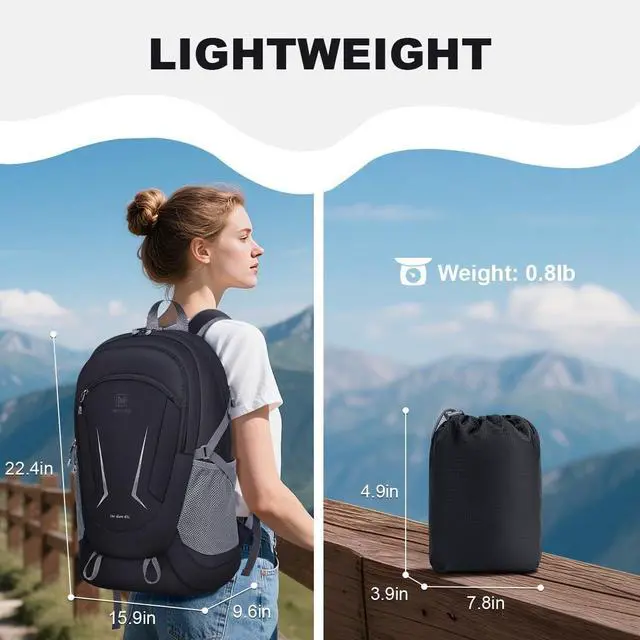Alt view image 7 of 7 - MIYCOO Backpack - Ultra Lightweight Packable Backpack for Travel Camping, 45L Hiking Back Pack Waterproof Foldable Daypack for Men Women Black