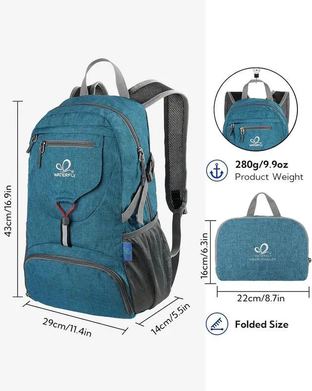 Alt view image 4 of 6 - WATERFLY Small Lightweight Packable Backpack: 20l Ultra Light Foldable Travel Hiking Camping Daypack Day Pack for Man Woman