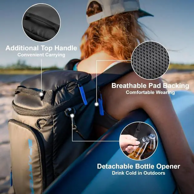 Alt view image 6 of 6 - Backpack Cooler Insulated Leak Proof 33/49 Cans, 2 Insulated Compartments Thermal Bag, Portable Lightweight Beach Travel Camping Lunch Backpack for Men and Women