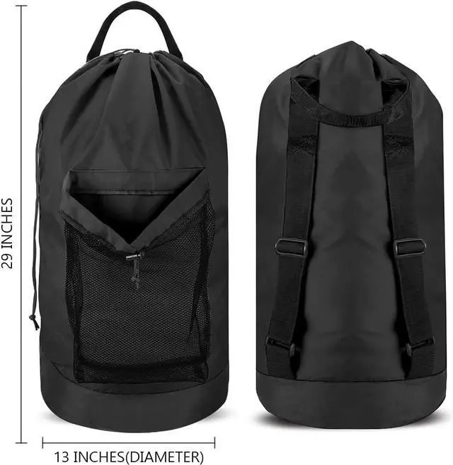 Alt view image 4 of 7 - Dalykate Backpack Laundry Bag, Laundry Backpack with Shoulder Straps and Mesh Pocket Durable Nylon Clothes Hamper Bag with Drawstring Closure for College, Travel, Laundromat, Apartment