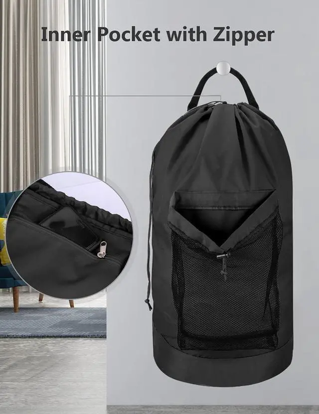 Alt view image 7 of 7 - Dalykate Backpack Laundry Bag, Laundry Backpack with Shoulder Straps and Mesh Pocket Durable Nylon Clothes Hamper Bag with Drawstring Closure for College, Travel, Laundromat, Apartment