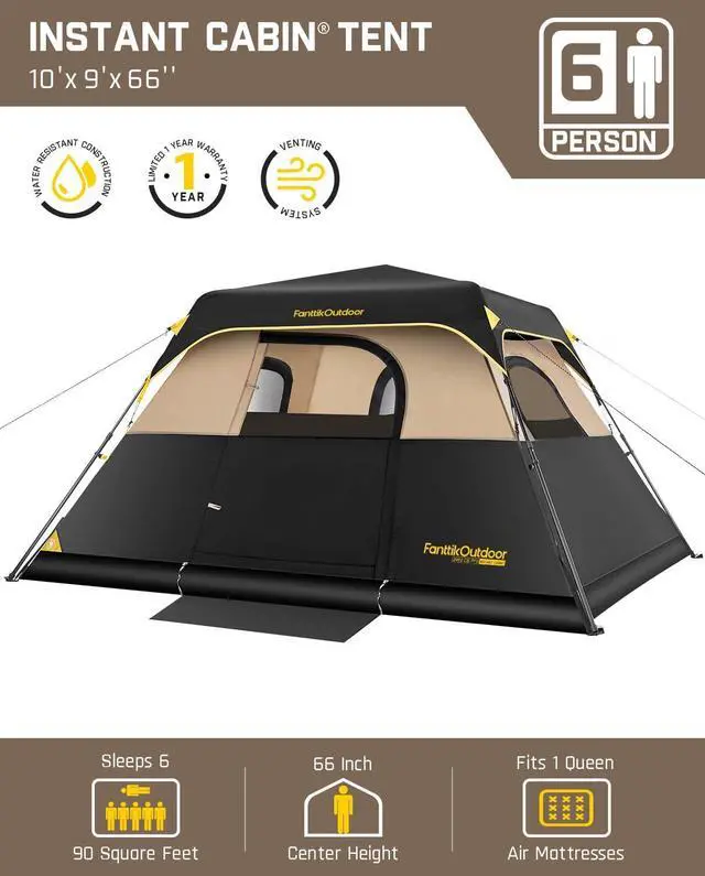 Alt view image 2 of 7 - FanttikOutdoor Camping Tent 4/6/8/10 Person Instant Cabin Tent Setup in 60 Seconds with Rainfly & Windproof Portable with Carry Bag for Family Camping & Hiking