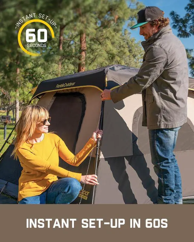 Alt view image 4 of 7 - FanttikOutdoor Camping Tent 4/6/8/10 Person Instant Cabin Tent Setup in 60 Seconds with Rainfly & Windproof Portable with Carry Bag for Family Camping & Hiking
