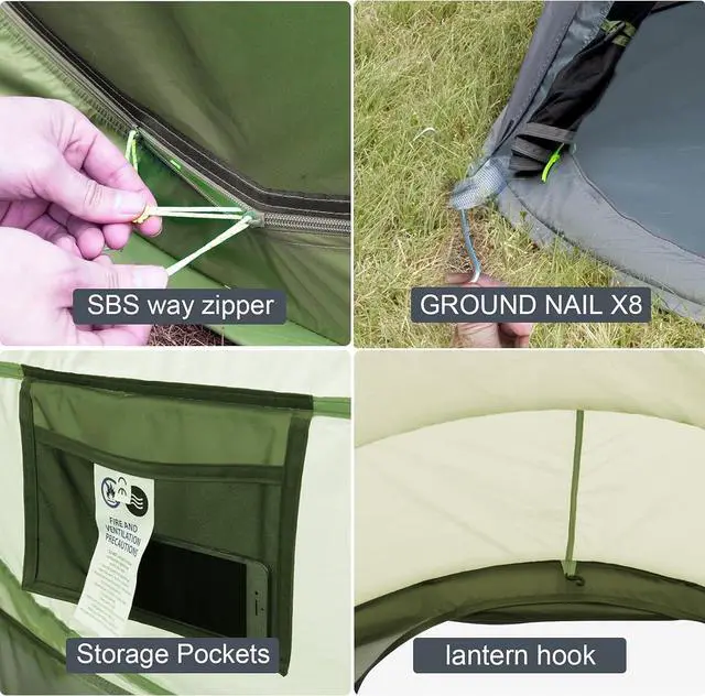 Alt view image 5 of 6 - 4 Person Easy Pop Up Tent Waterproof Automatic Setup 2 Doors-Instant Family Tents for Camping Hiking & Traveling