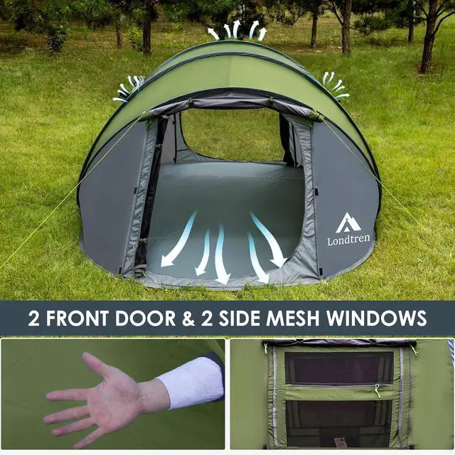Alt view image 4 of 6 - 4 Person Easy Pop Up Tent Waterproof Automatic Setup 2 Doors-Instant Family Tents for Camping Hiking & Traveling