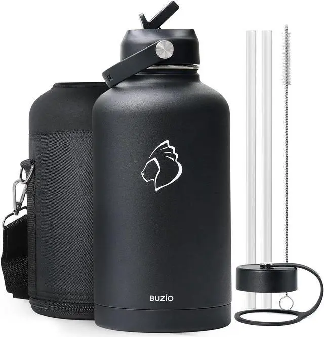 Main image of BUZIO Vacuum Insulated Stainless Steel Water Bottle 64oz (Cold for 48 Hrs/Hot for 24 Hrs) BPA Free Double Wall Travel Mug/Flask for Outdoor Sports Hiking, Cycling, Camping, Running