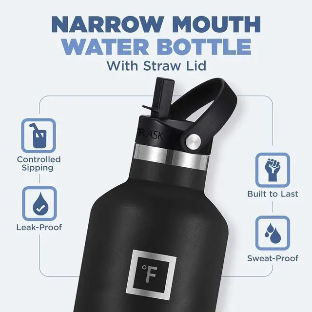 Alt view image 2 of 6 - IRON °FLASK Camping & Hiking Hydration Canteens - 3 Lids (Narrow Straw Lid) Leak Proof Vacuum Insulated Stainless Steel - Hot & Cold Double Walled Sports Water Bottle - Dark Rainbow, 32 Oz