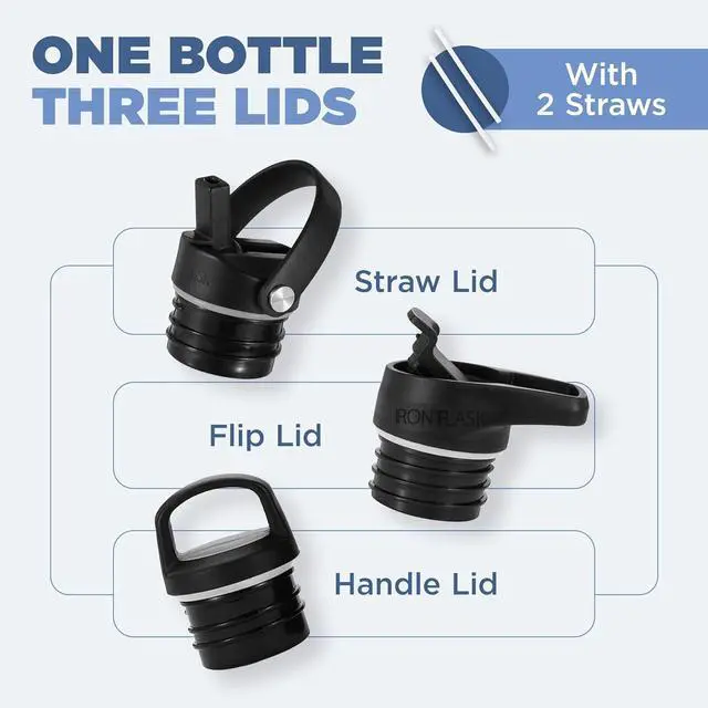 Alt view image 3 of 6 - IRON °FLASK Camping & Hiking Hydration Canteens - 3 Lids (Narrow Straw Lid) Leak Proof Vacuum Insulated Stainless Steel - Hot & Cold Double Walled Sports Water Bottle - Dark Rainbow, 32 Oz