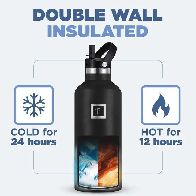 Alt view image 5 of 6 - IRON °FLASK Camping & Hiking Hydration Canteens - 3 Lids (Narrow Straw Lid) Leak Proof Vacuum Insulated Stainless Steel - Hot & Cold Double Walled Sports Water Bottle - Dark Rainbow, 32 Oz