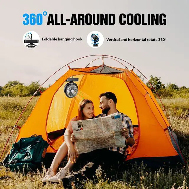 Alt view image 5 of 7 - Portable Camping Fan with LED Lantern- 40H Work Time Rechargeable Battery Operated Fan with Hanging Hook for Tent Car RV Hurricane Emergency Outages Survival Kit