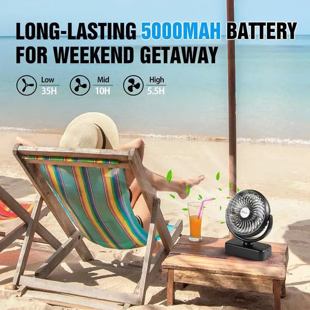 Alt view image 6 of 7 - Portable Camping Fan with LED Lantern- 40H Work Time Rechargeable Battery Operated Fan with Hanging Hook for Tent Car RV Hurricane Emergency Outages Survival Kit