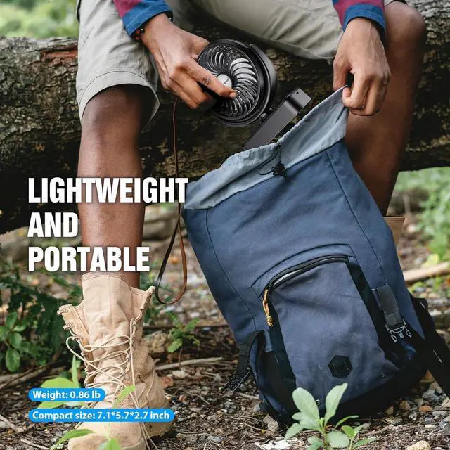 Alt view image 7 of 7 - Portable Camping Fan with LED Lantern- 40H Work Time Rechargeable Battery Operated Fan with Hanging Hook for Tent Car RV Hurricane Emergency Outages Survival Kit