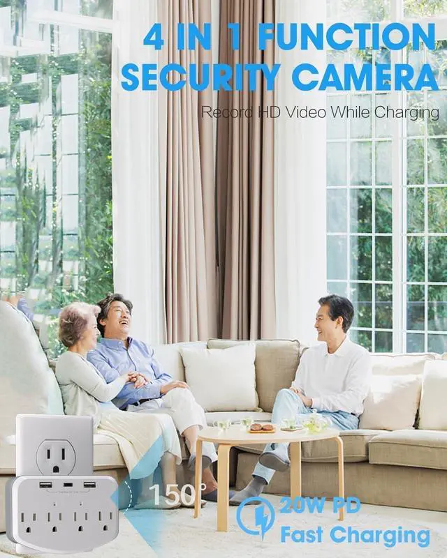 Alt view image 3 of 6 - 1080 HD Hidden Cameras Wireless Mini Spy Camera Small Nanny Cam Wall Outlet Charger WiFi Camera Indoor Camera for Home SecurityUpgraded