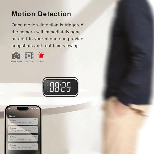 Alt view image 5 of 7 - Wireless Security Camera for Home Security, 4K Nanny Cam with Two Sets of Alarm Clock Setting for Indoor Safety, HD Night Vision & Motion Detection Alerts, Security Recording with Mobile Phone App