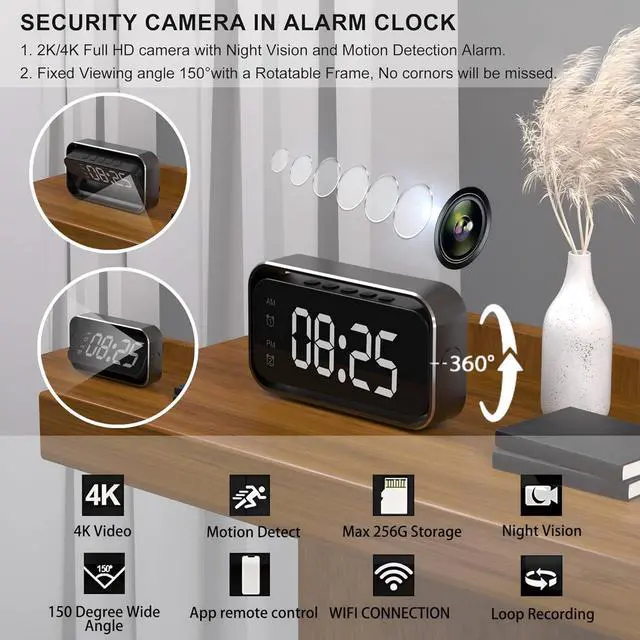 Alt view image 2 of 7 - Wireless Security Camera for Home Security, 4K Nanny Cam with Two Sets of Alarm Clock Setting for Indoor Safety, HD Night Vision & Motion Detection Alerts, Security Recording with Mobile Phone App
