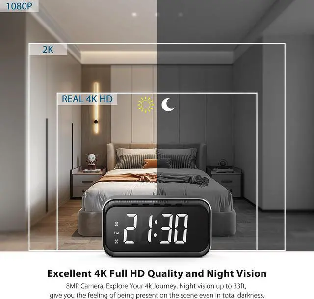 Alt view image 4 of 7 - Wireless Security Camera for Home Security, 4K Nanny Cam with Two Sets of Alarm Clock Setting for Indoor Safety, HD Night Vision & Motion Detection Alerts, Security Recording with Mobile Phone App