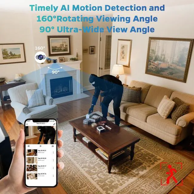 Alt view image 3 of 6 - Small Security Camera Indoor Wireless Charger - 1080P Clock Camera with 15W Fast Phone Charger - Mini WiFi Cameras Wireless Nanny Cam with 160°Rotating Viewing Angle - AI Motion Detection