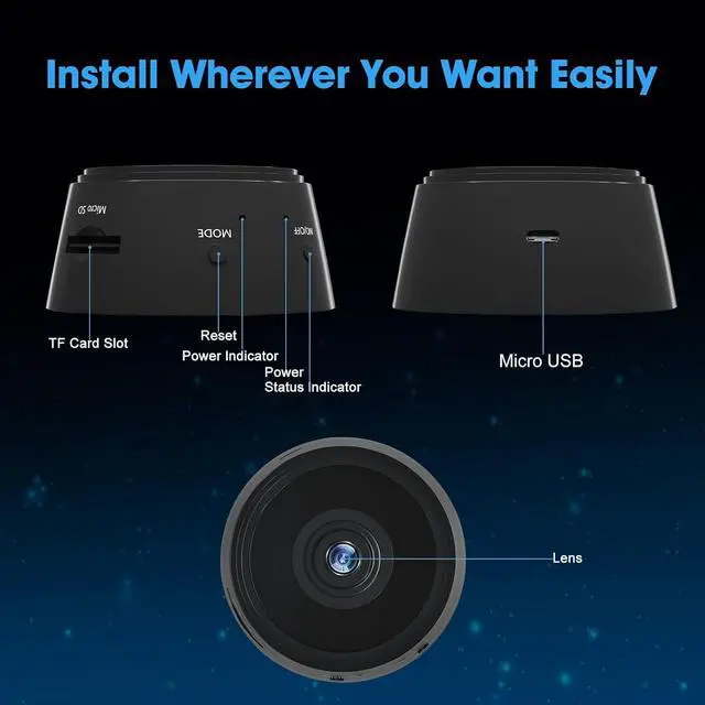 Alt view image 3 of 3 - Wireless WiFi Hidden Camera with Night Vision Motion Detection,1080P Full HD Mini Spy Camera,Home Security Nanny Cameras for Home/Pet/Children