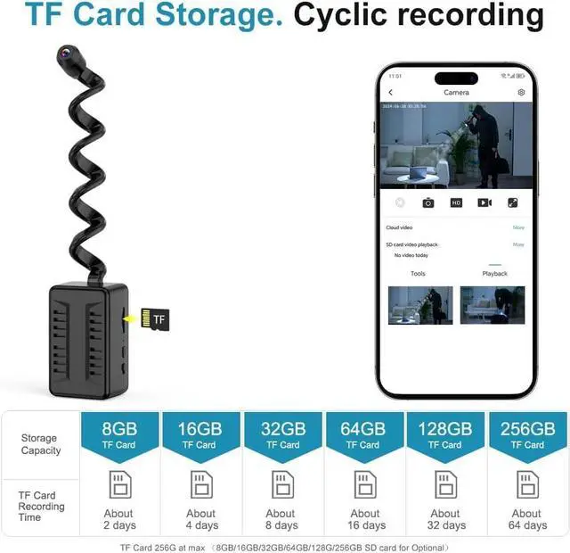 Alt view image 7 of 7 - Mini Spy Camera with 1080P, Hidden Camera WiFi, APP, Motion Detection for Home, Indoor, Baby, Dog, Cat (A)