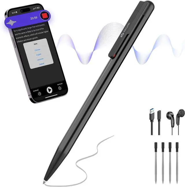 Main image of Voice Activated Recorder with Playback, Digital Voice Recorder with AI Transcription & Translation, 2400 Hours Recording Device, Audio Tap Recorder Device for Lectures, Meetings, Interviews