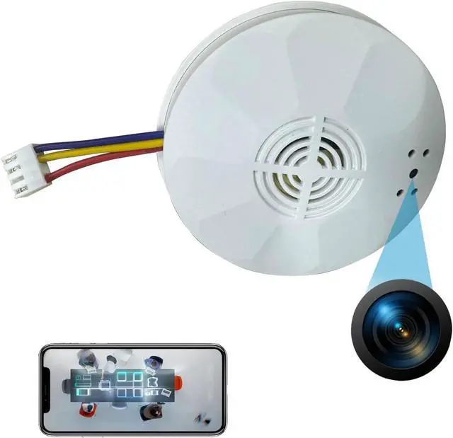 Main image of Ultra 4K HD WiFi Hidden Camera, Smoke Detector Shaped, with Clear Night Vision | 800mAh Rechargerable Battery | Video Recording, Wired 120V AC Connector Home Security Alarm Camera (9120 Model)