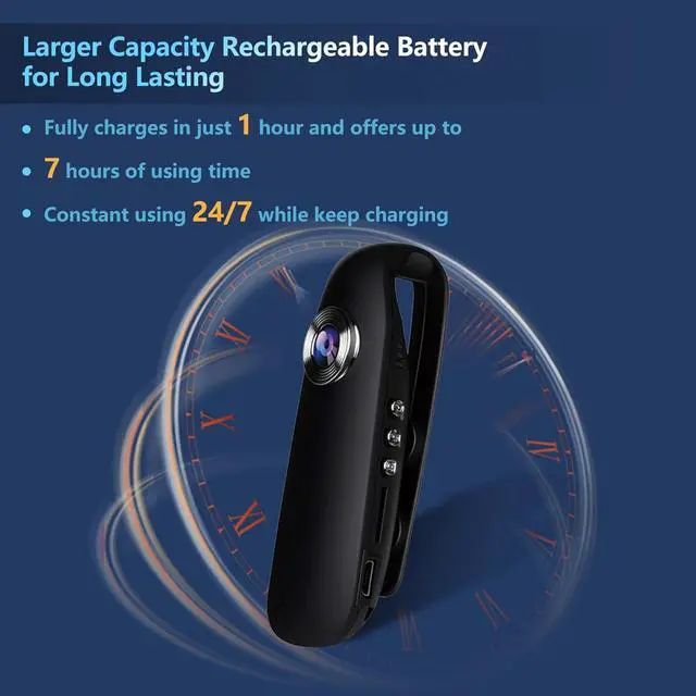 Alt view image 3 of 7 - Body Cam, 1080P Mini Body Camera, No WiFi Small Camera with Built-in 32GB TF Card, 3-7 HR Battery Life, Motion Detection, Support Time Stamp, Wearable Mini Cam for Cycling/Travel/Delivery