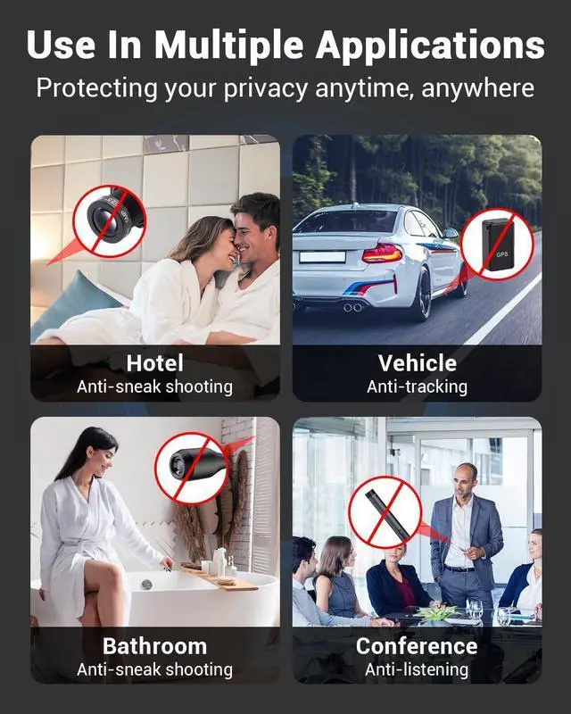 Alt view image 4 of 6 - Hidden Camera Detectors, Anti Spy Camera Finder, GPS Tracker Detector, Hidden Devices Detector for Airbnb, Hotels, Bathroom, Home, Office (Black)