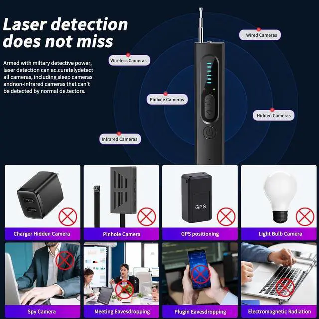 Alt view image 7 of 7 - Hidden Camera Detector for Travel, 2025 Upgraded Spy Camera Detector, Hidden Device Finder, Wireless Signal Scanner for Office, 5 Levels Sensitivity 4 Modes, 25H Working Time