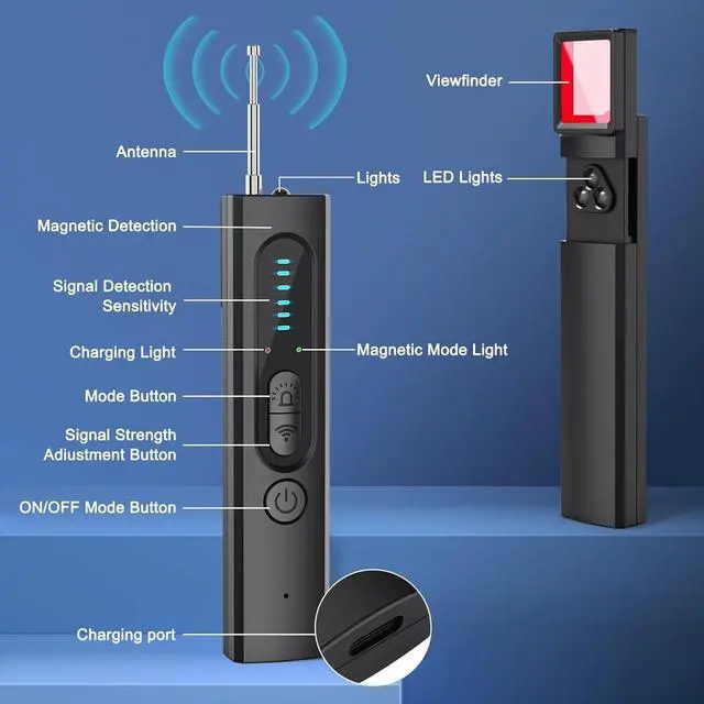 Alt view image 2 of 7 - Hidden Camera Detector for Travel, 2025 Upgraded Spy Camera Detector, Hidden Device Finder, Wireless Signal Scanner for Office, 5 Levels Sensitivity 4 Modes, 25H Working Time