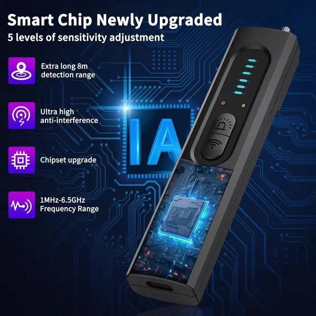 Alt view image 5 of 7 - Hidden Camera Detector for Travel, 2025 Upgraded Spy Camera Detector, Hidden Device Finder, Wireless Signal Scanner for Office, 5 Levels Sensitivity 4 Modes, 25H Working Time