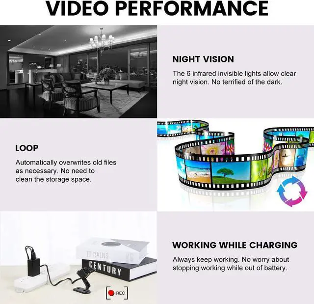 Alt view image 5 of 6 - No WiFi Security Camera, Mini Spy Camera with Pre-Installed 32GB TF Card, 1080P FHD Video, 12MP Photoshoot, 360° Rotation Bracket, Small Cameras for Cycling, Travel, Indoor, Outdoor Security