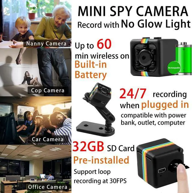 Alt view image 6 of 6 - No WiFi Security Camera, Mini Spy Camera with Pre-Installed 32GB TF Card, 1080P FHD Video, 12MP Photoshoot, 360° Rotation Bracket, Small Cameras for Cycling, Travel, Indoor, Outdoor Security