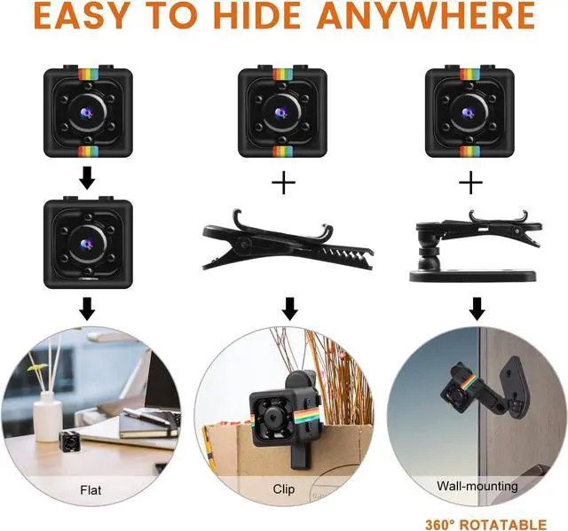 Alt view image 4 of 6 - No WiFi Security Camera, Mini Spy Camera with Pre-Installed 32GB TF Card, 1080P FHD Video, 12MP Photoshoot, 360° Rotation Bracket, Small Cameras for Cycling, Travel, Indoor, Outdoor Security