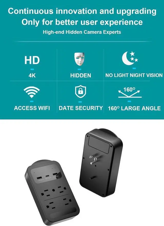 Alt view image 7 of 7 - WiFi Hidden Camera 4K,Camara espia,Nanny Camera with Phone app,Security Spy Cam with Night Vision for Baby/Elder/Dog/Pet