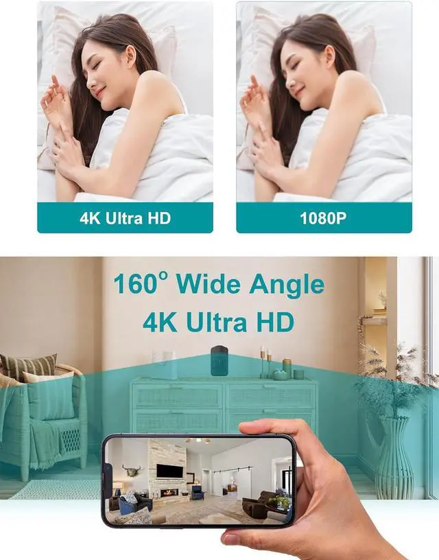 Alt view image 5 of 7 - WiFi Hidden Camera 4K,Camara espia,Nanny Camera with Phone app,Security Spy Cam with Night Vision for Baby/Elder/Dog/Pet