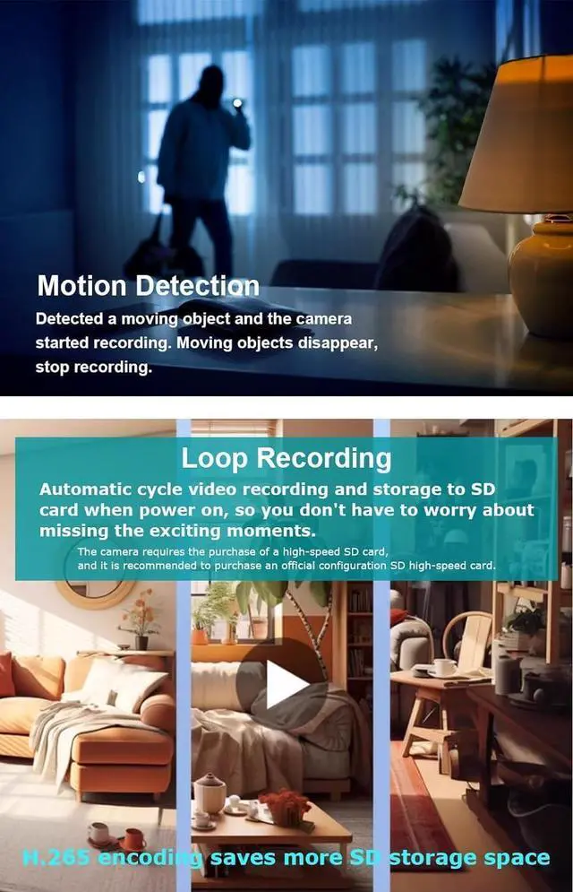 Alt view image 6 of 7 - WiFi Hidden Camera 4K,Camara espia,Nanny Camera with Phone app,Security Spy Cam with Night Vision for Baby/Elder/Dog/Pet