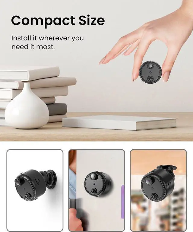 Alt view image 2 of 7 - 4K Mini WiFi Indoor Camera Wireless Nanny Cam with Night Vision, AI Motion Detection, Long Battery Life, Cloud & SD Storage