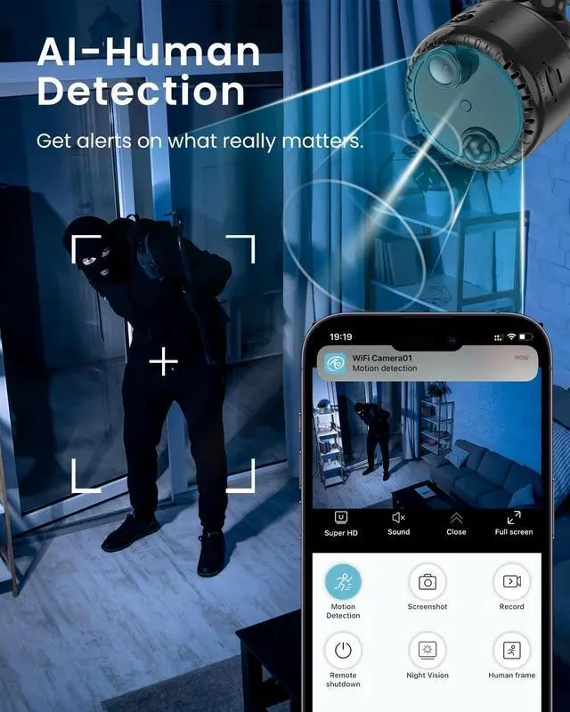 Alt view image 3 of 7 - 4K Mini WiFi Indoor Camera Wireless Nanny Cam with Night Vision, AI Motion Detection, Long Battery Life, Cloud & SD Storage