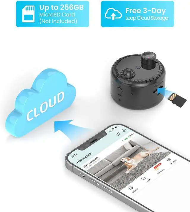 Alt view image 4 of 7 - 4K Mini WiFi Indoor Camera Wireless Nanny Cam with Night Vision, AI Motion Detection, Long Battery Life, Cloud & SD Storage