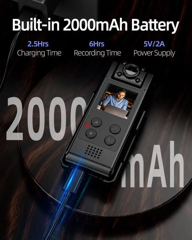 Alt view image 6 of 7 - 4K WiFi Body Camera with 64G Memory Card, Portable Body Worn Cam with 180° Rotatable Lens, Night Vision, 2000mAh Battery for Daily Records, Delivery/Serving Jobs