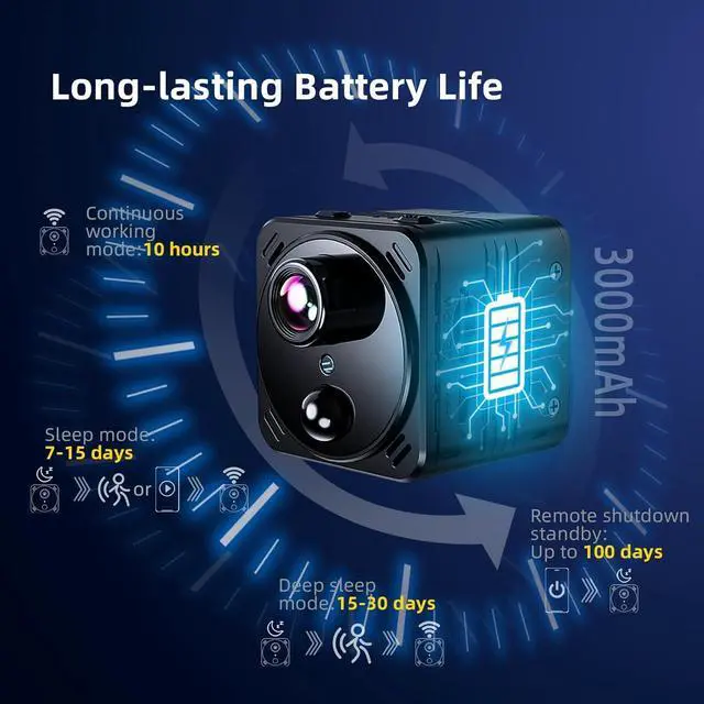 Alt view image 3 of 7 - Security Camera 4K Mini Wireless WiFi Indoor Cameras, AI Human Detection, Auto Night Vision, Cloud Storage, Up to 100 Days Standby Battery Life