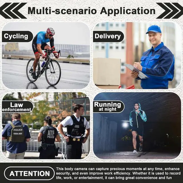 Alt view image 7 of 7 - Mini Body Camera, 1080P Portable Camcorder, Body Worn Cam, Sport Camera with 32GB SD Card, Night Vision for Cycling Climbing Security, No WiFi Needed