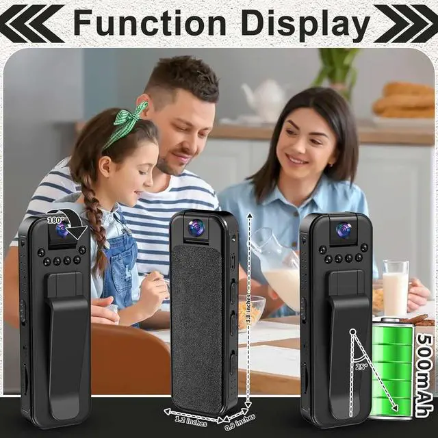 Alt view image 3 of 7 - Mini Body Camera, 1080P Portable Camcorder, Body Worn Cam, Sport Camera with 32GB SD Card, Night Vision for Cycling Climbing Security, No WiFi Needed