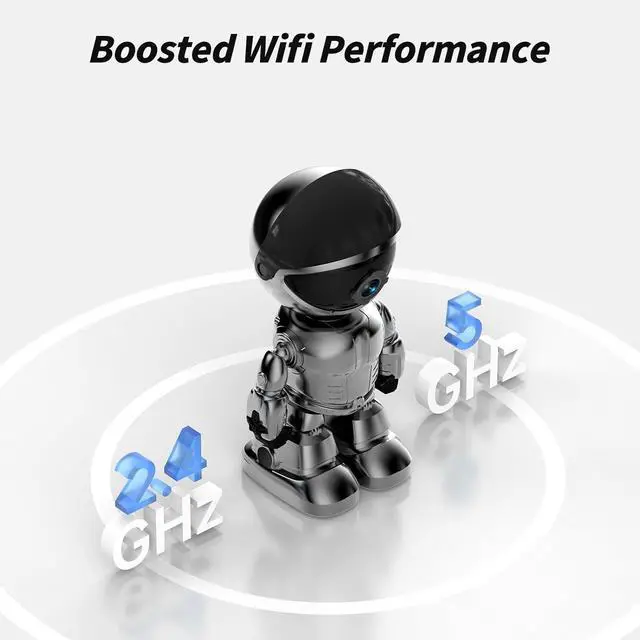 Alt view image 2 of 6 - Indoor Camera 2K HD 5G/2.4Ghz WiFi Pet Robot Camera Motion Detection and Alarm,Two-Way Talk,Color Night Vision, Nanny Cam Compatible with Alexa(Black)