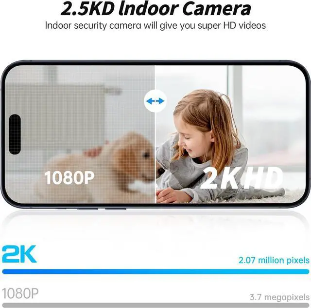 Alt view image 4 of 6 - Indoor Camera 2K HD 5G/2.4Ghz WiFi Pet Robot Camera Motion Detection and Alarm,Two-Way Talk,Color Night Vision, Nanny Cam Compatible with Alexa(Black)