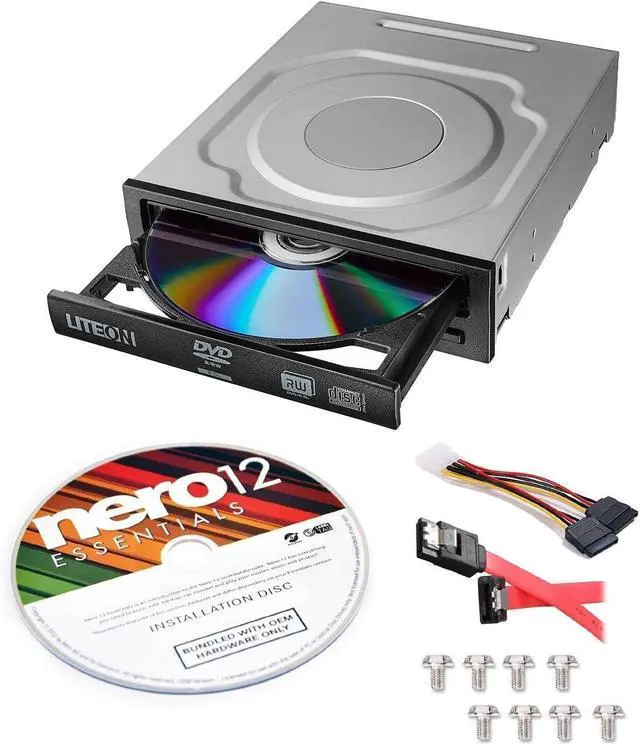 Alt view image 2 of 2 - Lite-On 24X SATA Internal DVD+/-RW Drive + Nero 12 Essentials + SATA Cable Kit - PC Optical Drive - DVD/CD Writer - Half Height - 16X DVD, 12X CD - 8X Write Speed