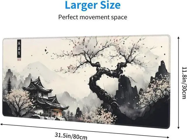 Alt view image 2 of 7 - Japanese Mouse Pad, Large Japanese Desk Mat, XL Anime Gaming Keyboard Mat, Non-Slip Rubber Base, Big Extended Desk Protector for Home Office, 31.5x11.8