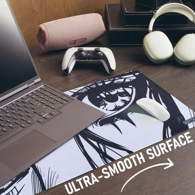 Alt view image 7 of 7 - XL Anime Eyes Mouse Pad  Large Manga Girl Desk Mat 31.5x11.8  Non-Slip, Water-Resistant, Stitched Edges  Aesthetic Japanese Gaming Mat