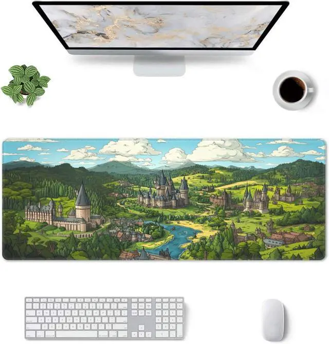 Alt view image 6 of 7 - Anime Castle Desk Mat Large Gaming Mouse Pad Anime Castle Extended Mousepad Big in Laptop Computer Mouse Keyboard Mat for Office Desk Decor 31.5x12 in